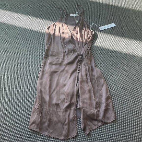 Young Fabulous & Broke Jameson Satin Mini Wrap Slip Dress Brown - Picture 4 of 8